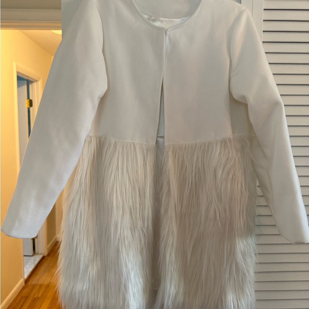 Chicwish White Faux Fur Trim Coat